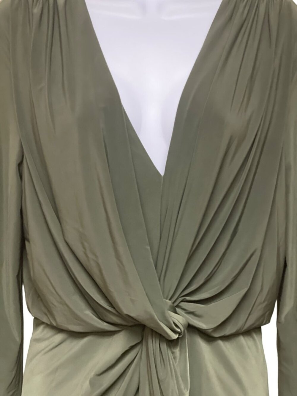 MISA Los Angeles Teget Dress Olive Green Knot Front Bell Sleeve Small NWT USA - Picture 2 of 10
